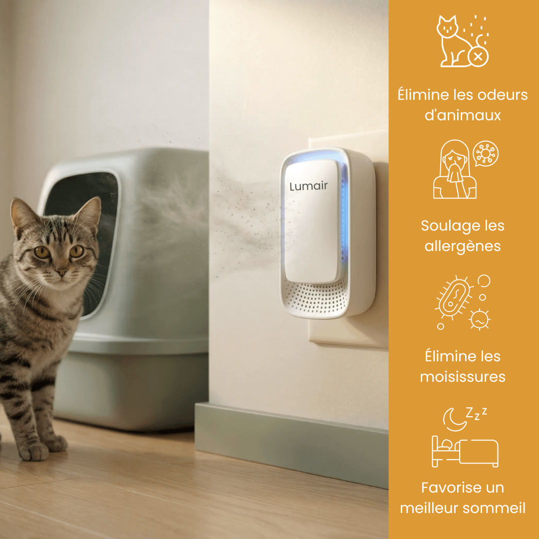 Lumair™ purificateur ionique branché sur prise murale, diffusant des ions négatifs pour purifier l'air intérieur